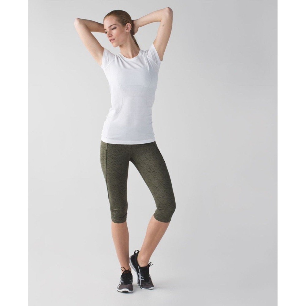 Lululemon Run Top Speed Crop Leggings Dottie Dash Olive Green Black Size 4